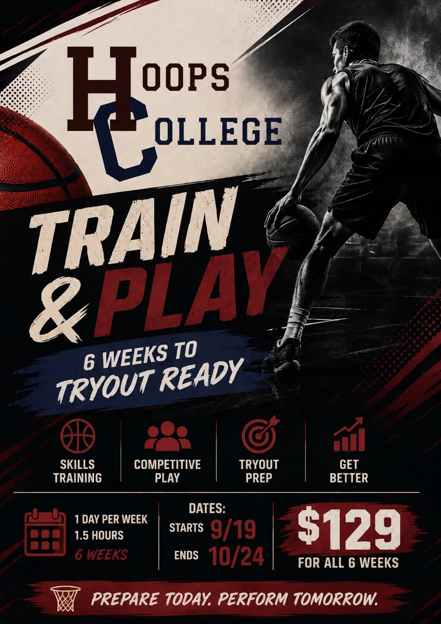 Train & Play flyer — six Saturdays, September 19 to October 24, 5:00–6:30 PM, Mosaic Church, 10624 Metromont Pkwy, Charlotte, NC, $129 for all six weeks
